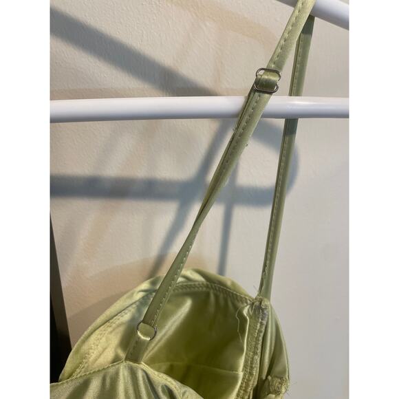 Sleeveless Ruched Night Out Mini Dress Green L Spaghetti Strap Satin - Picture 6 of 8